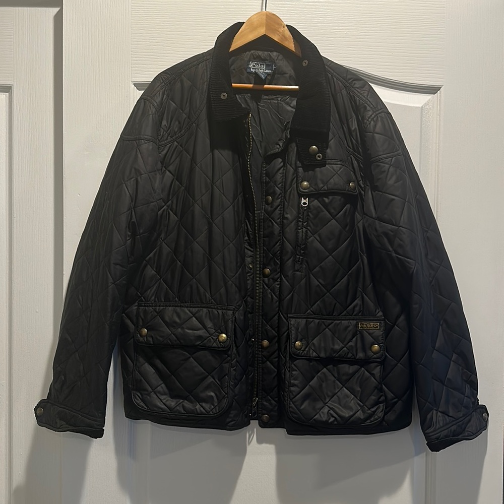 (XXL) Black polo jacket with corduroy collar